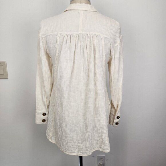 Free People All About The Feels Button Up Shirt XS Ivory Gauzy Cotton Tunic - Picture 3 of 11